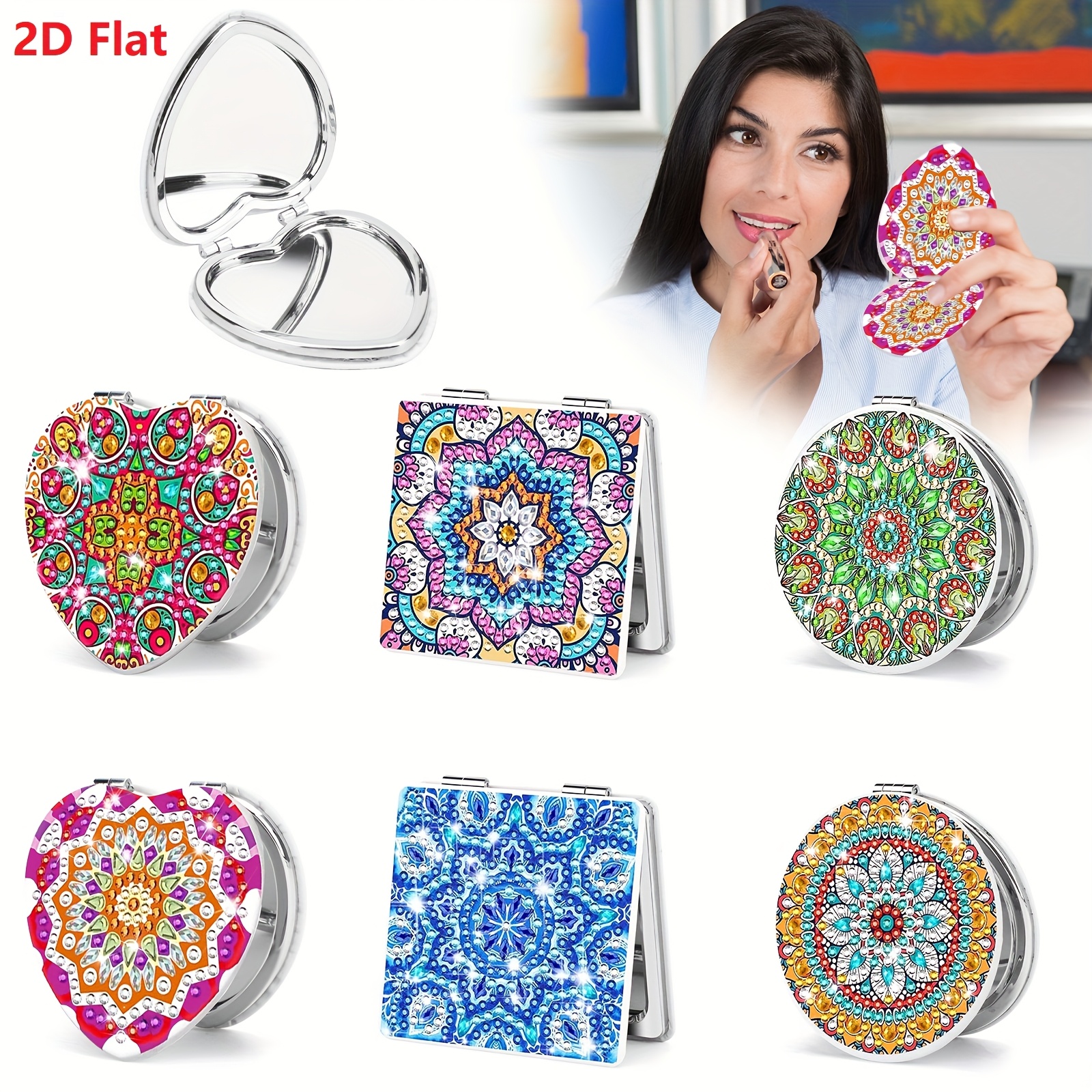TEMU 6pcs Diamond Makeup Mirror Set | Portable Folding Mirror, Mandala Floral Designs, Magnifying Wallet Mirror For Travel, Christmas Gift For Women, Brand: Linkstyle