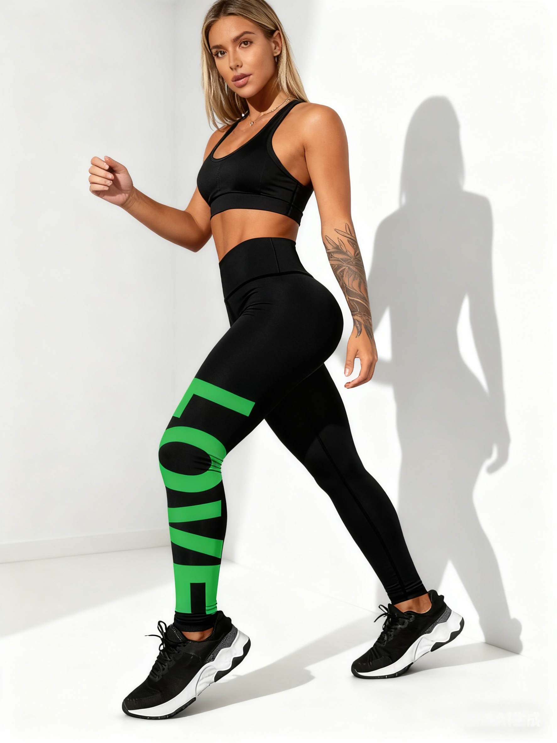 Womens Fashion Letter Print Yoga Leggings High Waist Elastic