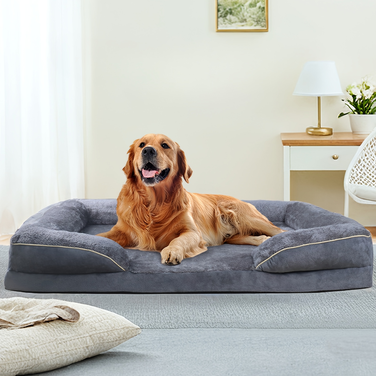 luxury plush dog bed sofa soft washable     in deep gray   small to large breeds cozy and durable polyester design Product details 0