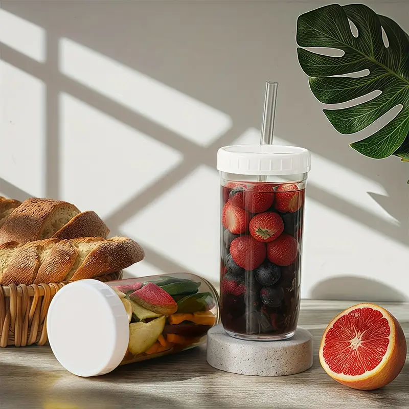 8pcs 4 cups 4 lids novelty tableware with double lid design and glass straws suitable for yogurt tea milk iced coffee salad as birthday gifts for wives and mothers with straw cleaning brush included Product details 1