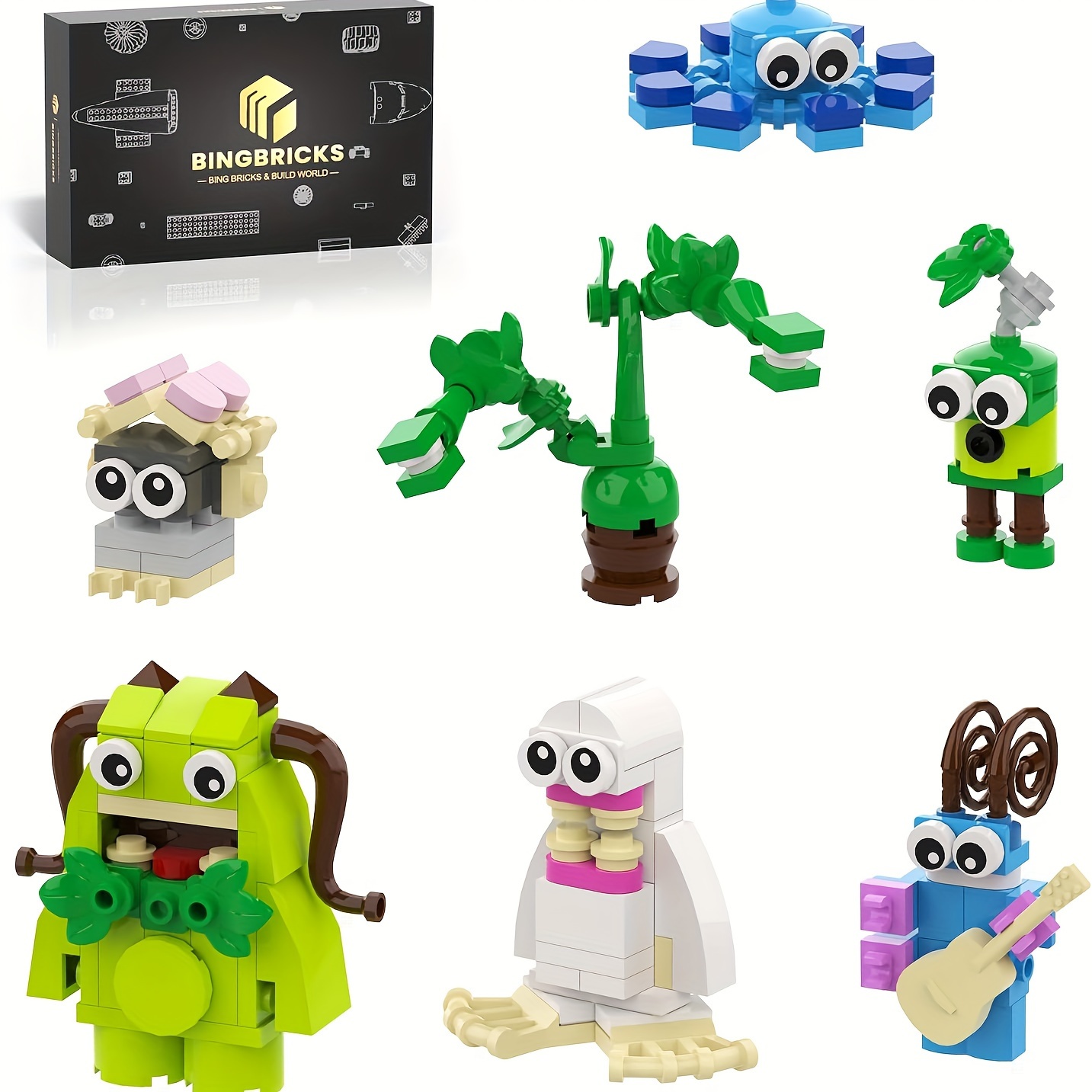 

7-in-1 Sing Monsters Toe Jammer, Nogggin, Furcorn, Entbrat, Bowgart, , Building Toy Set Cute Monster Animal Figure Model Toy (185pcs)