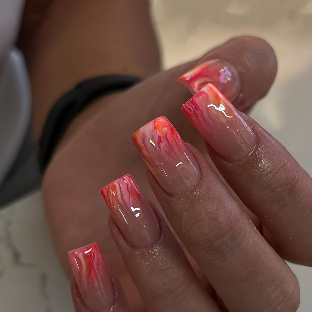 24pcs Sweet Orange Flame Gradient Removable Nail Tips