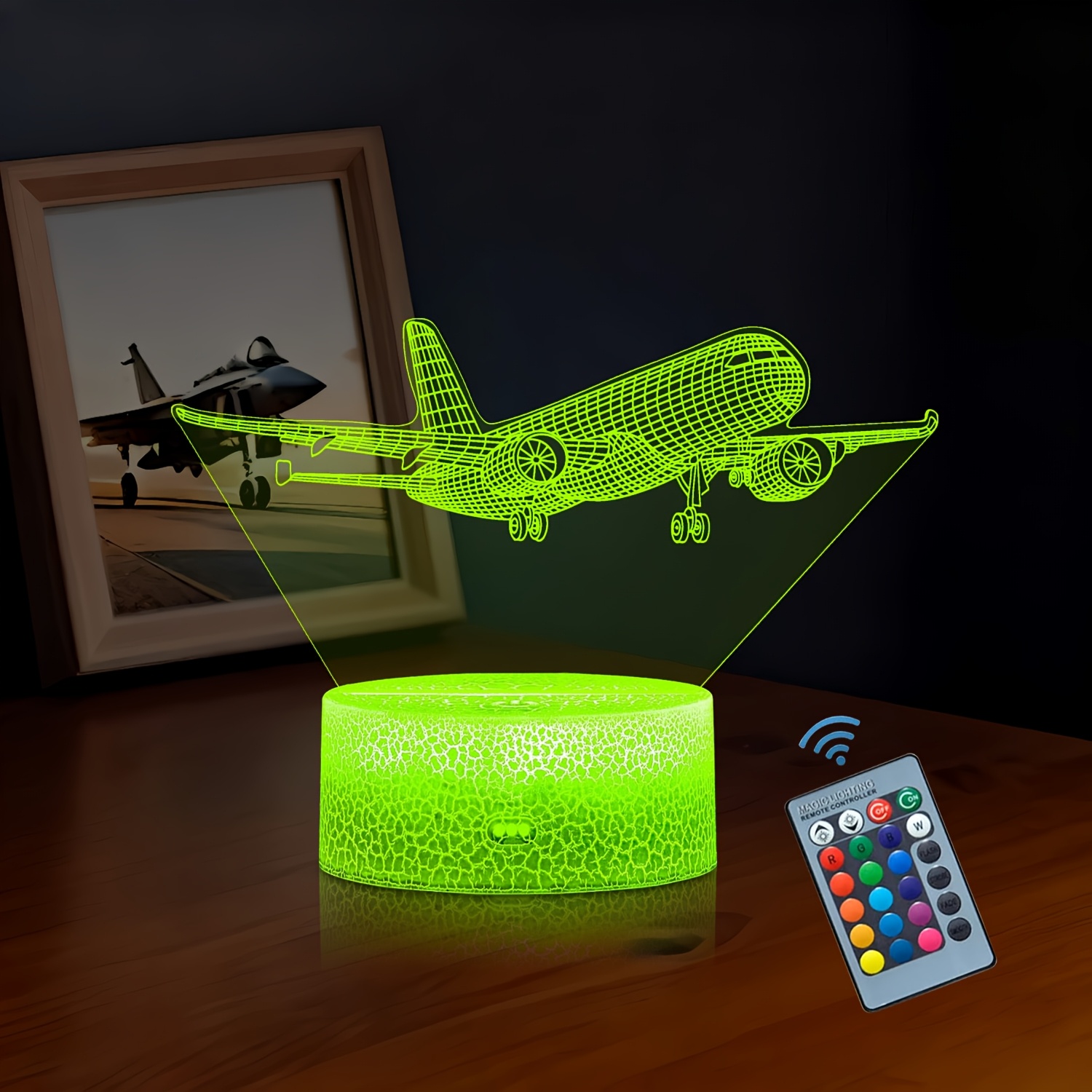 TEMU 1pc Plug- 16 Color-changing 3d Night Light, Creative Desktop And Bedroom Ambient Lamp, Novelty Room Decorative Gift Night Light, Airplane 3d
