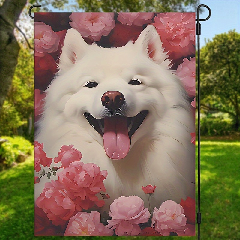 

1pc, Samoyed Dog Pet Theme Garden Flag, Cute Samoyed Puppy Double Sided Burlap Yard Flag, Vertical House Flag, Waterproof Flag, Home Decor, Outdoor Decor, Yard Decor, Garden Decorations 12*18inch