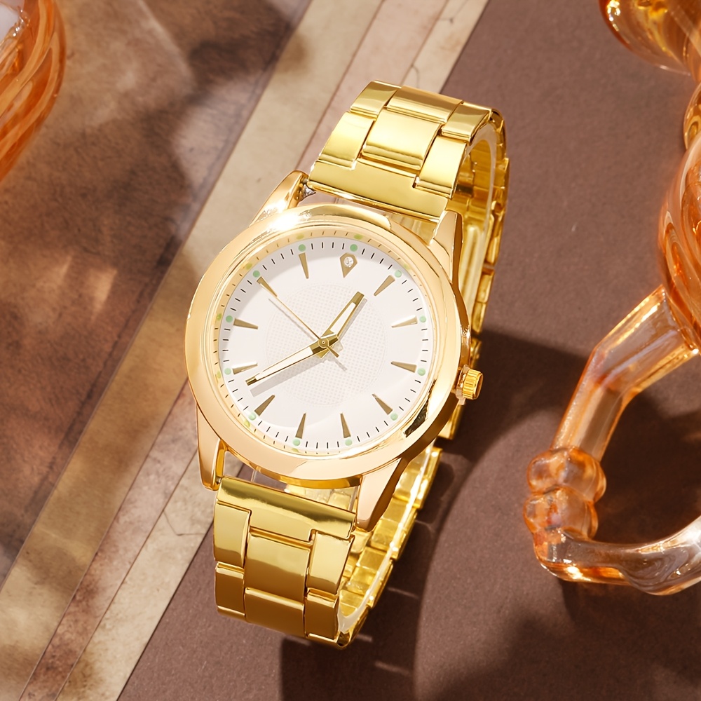6pcs Elegant Women's Quartz Watch Set with Heart-Shaped Jewelry, Perfect Gift for Ladies, Non-Adjustable Alloy Strap, Classic Bar Markers Round Dial, Ideal Gift for Sisters and Mothers, Suitable for Ramadan or Casual Attire, No Packaging Box Included, Middle East Special Edition