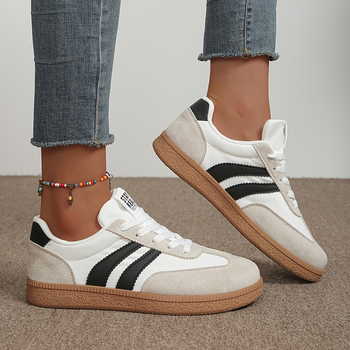 womens fashion new lace up striped comfortable   wear casual athletic outdoor hiking outing trendy beautiful womens casual athletic shoes women shoes sneakers 1
