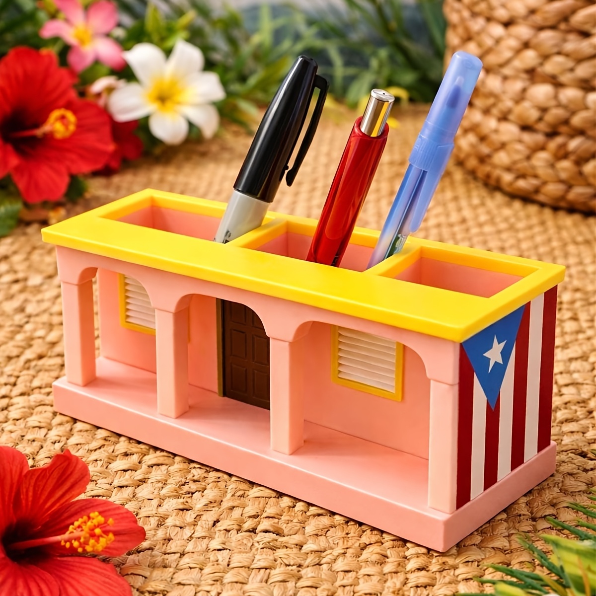 TEMU 3d Printed Figurine - Puerto -themed Desk Organizer & Pencil Holder, Old Miniature Suitable For / Decor, Plastic Spanish Roof For, Office,, -