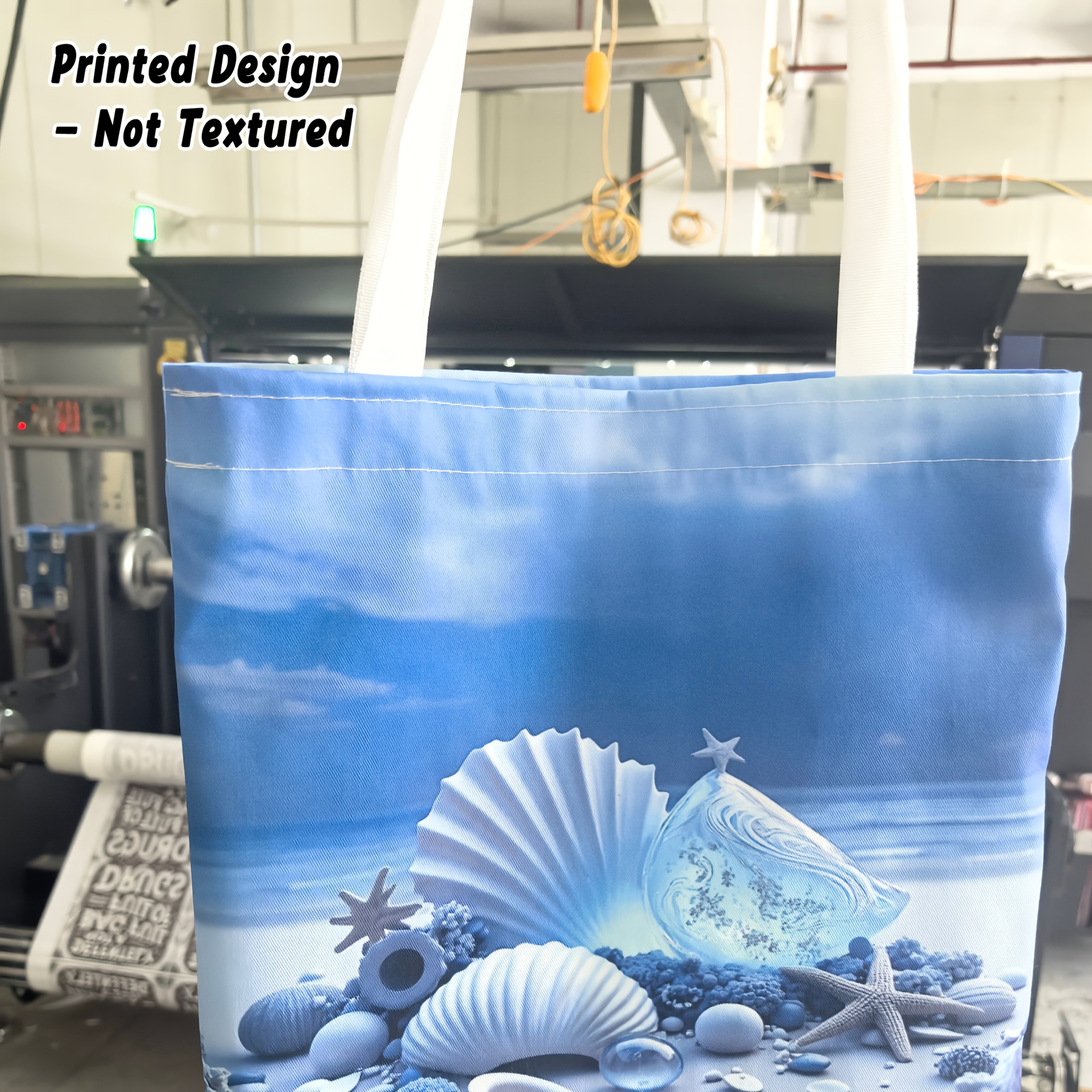 TEMU Printed Design - Non-textured 1pc Blue Ocean Shell Coral Starfish Pattern Print Women's Shoulder Bag, Multi-functional Handbag, Hand/backpack