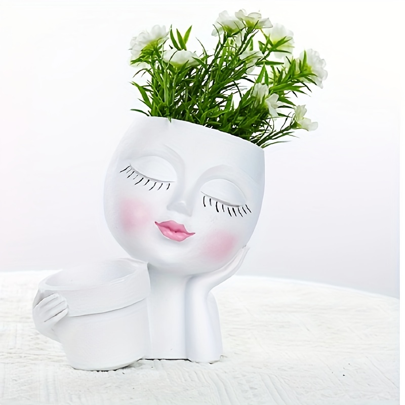 1 個 モダンな植木鉢 顔プランターポット シャイガール樹脂花瓶家庭菜園ガーデンバルコニー花樹脂オーナメント装飾 | 今 - Temu Japan