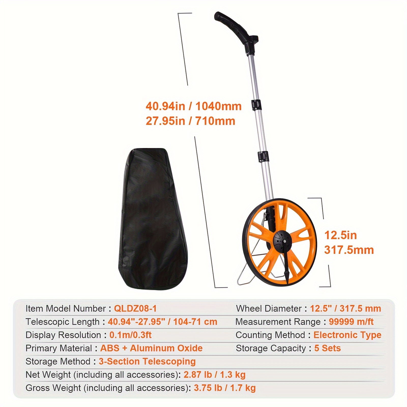 Measuring Wheel In Feet And Inches 12.5 In Wheel Diameter 40.94 27.95 In Telescoping Measure Wheel Measurement 0 9 999Ft With Back Bag Suit