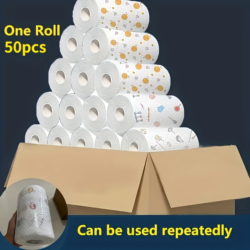 TEMU A Roll Of 50/400pcs Reusable Kitchen Paper Towels - Durable, , Easy To Clean, High-quality Paper Towels For Kitchen, Bathroom & Household Use,