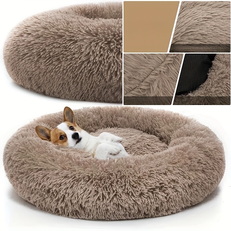 

Luxurious Plush Donut Cuddler Pet Bed For Small To Medium Dogs And Cats - Super Soft, Washable, Round With Non-slip Bottom, Ideal For Winter