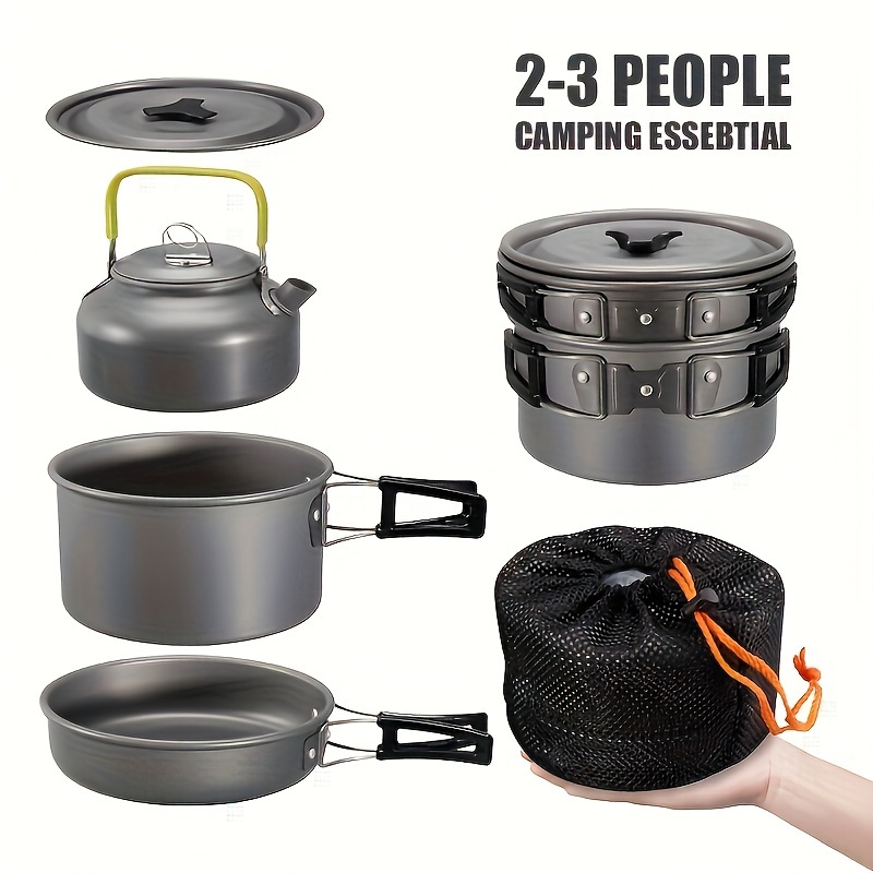 

3pcs Lightweight Camping Cookware Set - Aluminum Outdoor With Pot, Pan, Kettle - Hiking, Backpacking, And Picnics