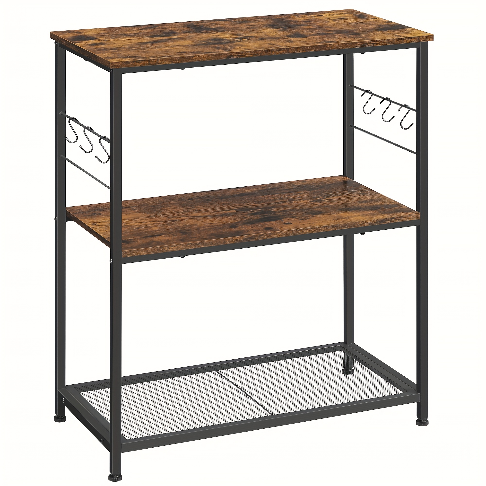 E-shop Kücheninselregal, Bäckerregal, Mikrowellenherd-Ständer, mit Metallrahmen, 3 offenen Regalen, 6 Haken, 80 x 40 x 90 cm