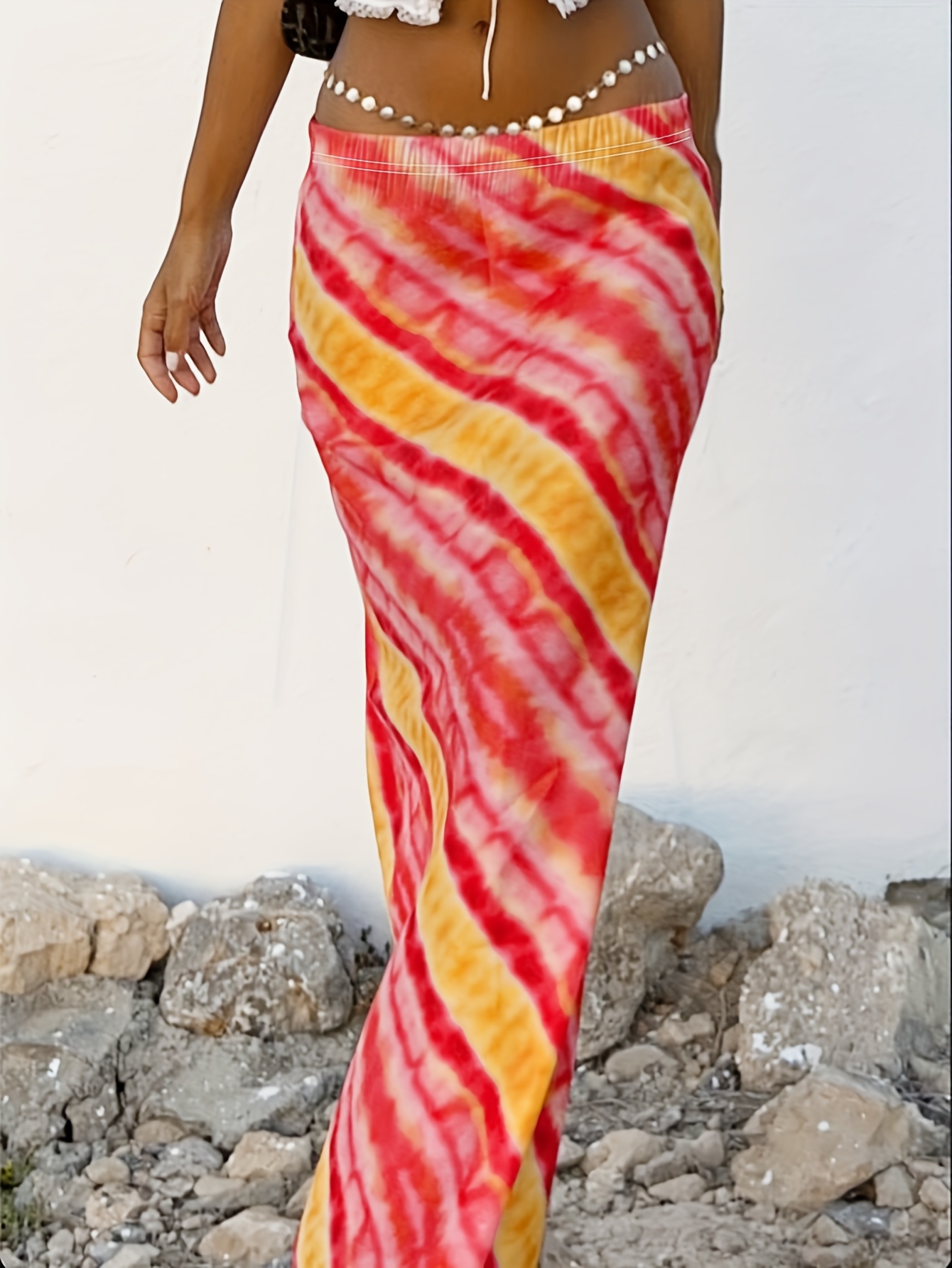 womens vibrant tie dye maxi skirt bohemian style lightweight
