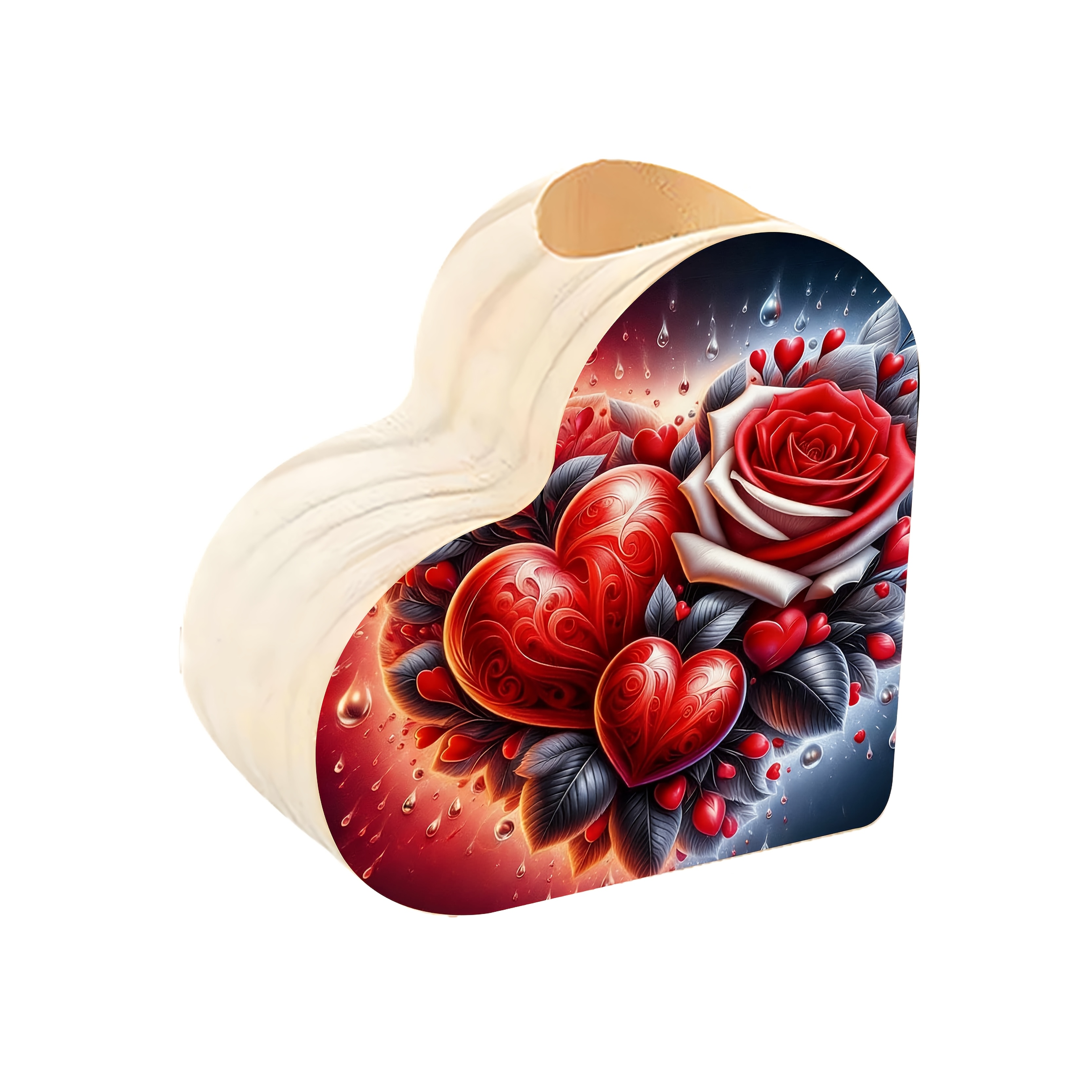 TEMU 1pc Heart-shaped Rose Crystal Mosaic Candle Holder - Wood Table Centerpiece With "tears Of The Rose", Irregular-shaped Suitable For, Weddings,