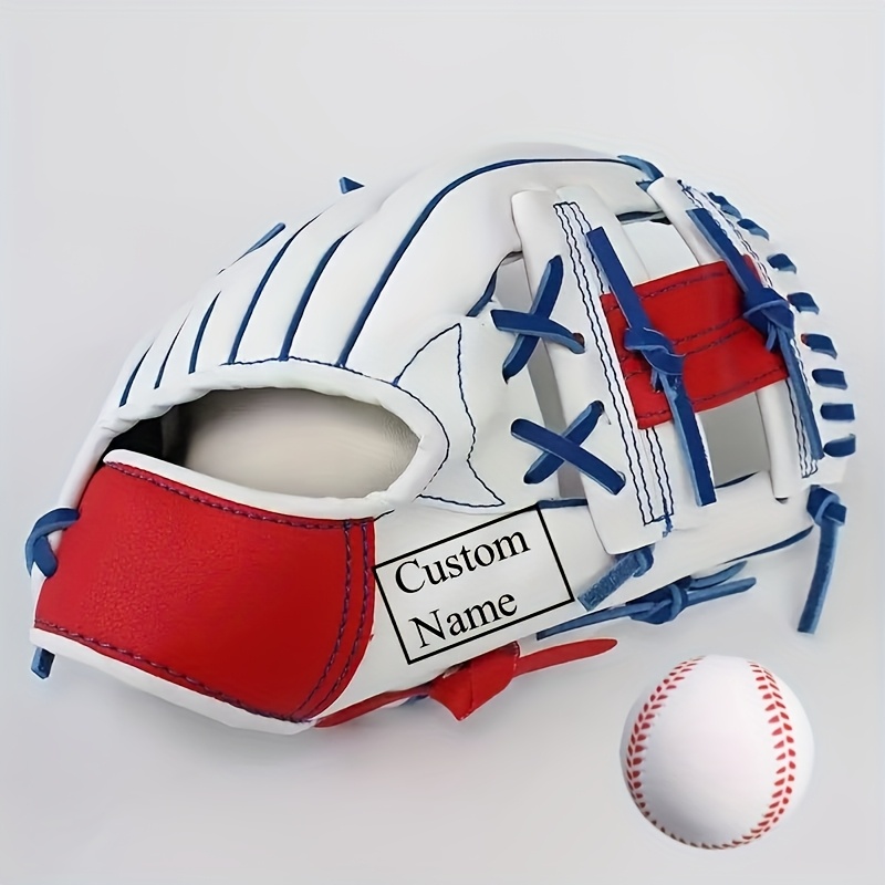 TEMU 1pc Personalized Baseball Glove - Left-handed/right-handed, Custom Name/text, Red & Design With Accents - Durable Non-padded Glove For
