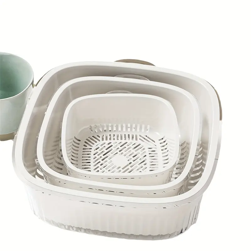 1pc multifunctional double layer drain basket vegetable basket kitchen use washing basin rice storage plastic draining basket suitable for room drainage basket Product details 3