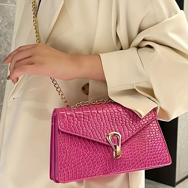 elegant crocodile pattern crossbody bag with clasp in white black rose red green luxurious polyester lined handbag for women evening handbag elegant handbag glossy details 3