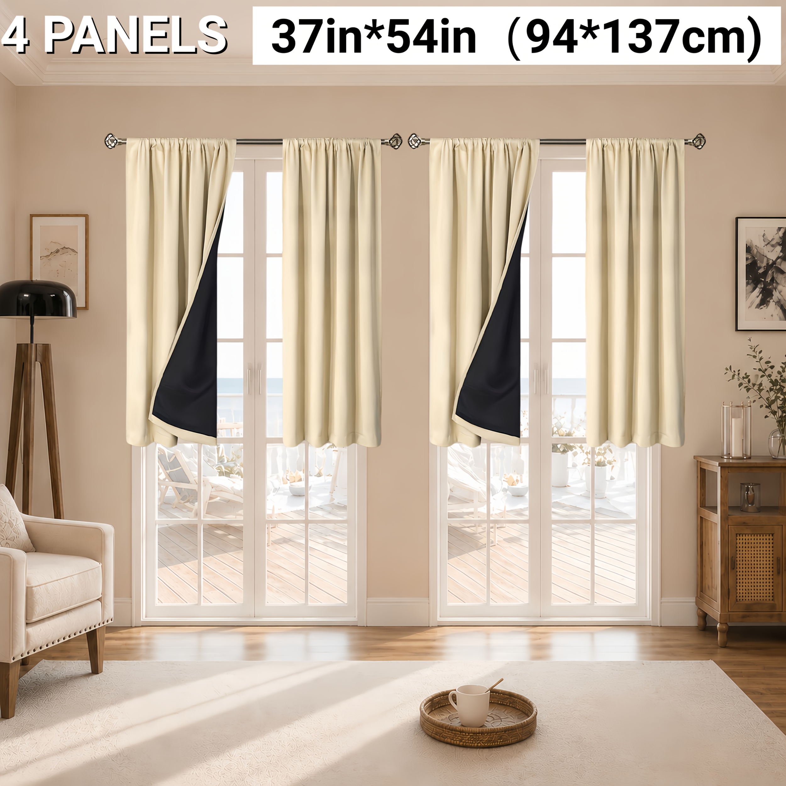 TEMU 4pcs, 100% Blackout Curtains - Modern Solid Color, Rod With Coated Lining For Living Room, Office, Bedroom - Modern Decor