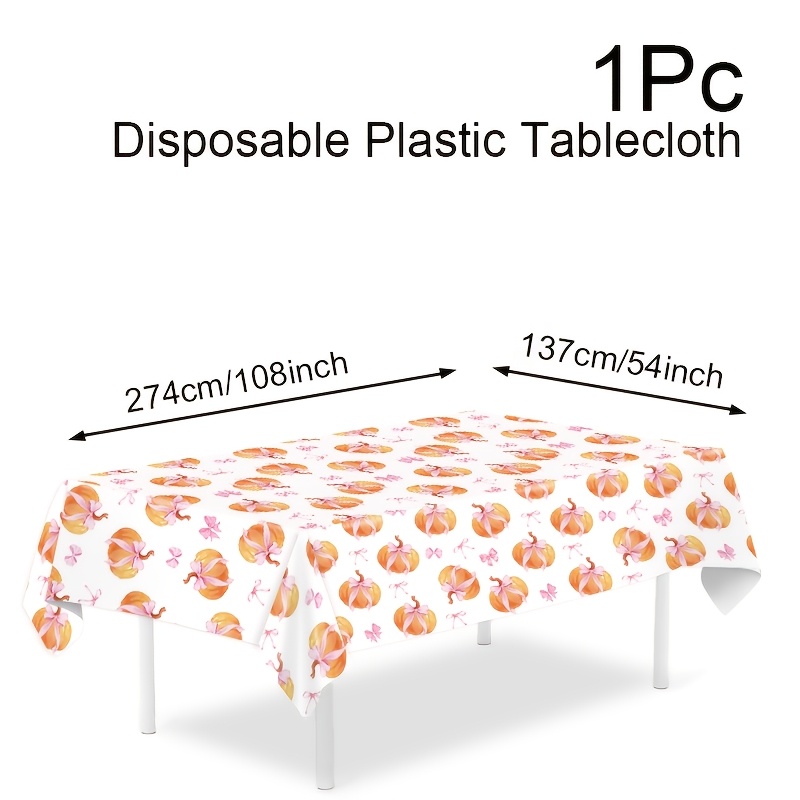 TEMU 1pc, Party Tablecloth,disposable Plastic Tablecloth,watercolor Bow Print,pumpkin Birthday Party Supplies,baby Shower Supplies,fall Theme Party