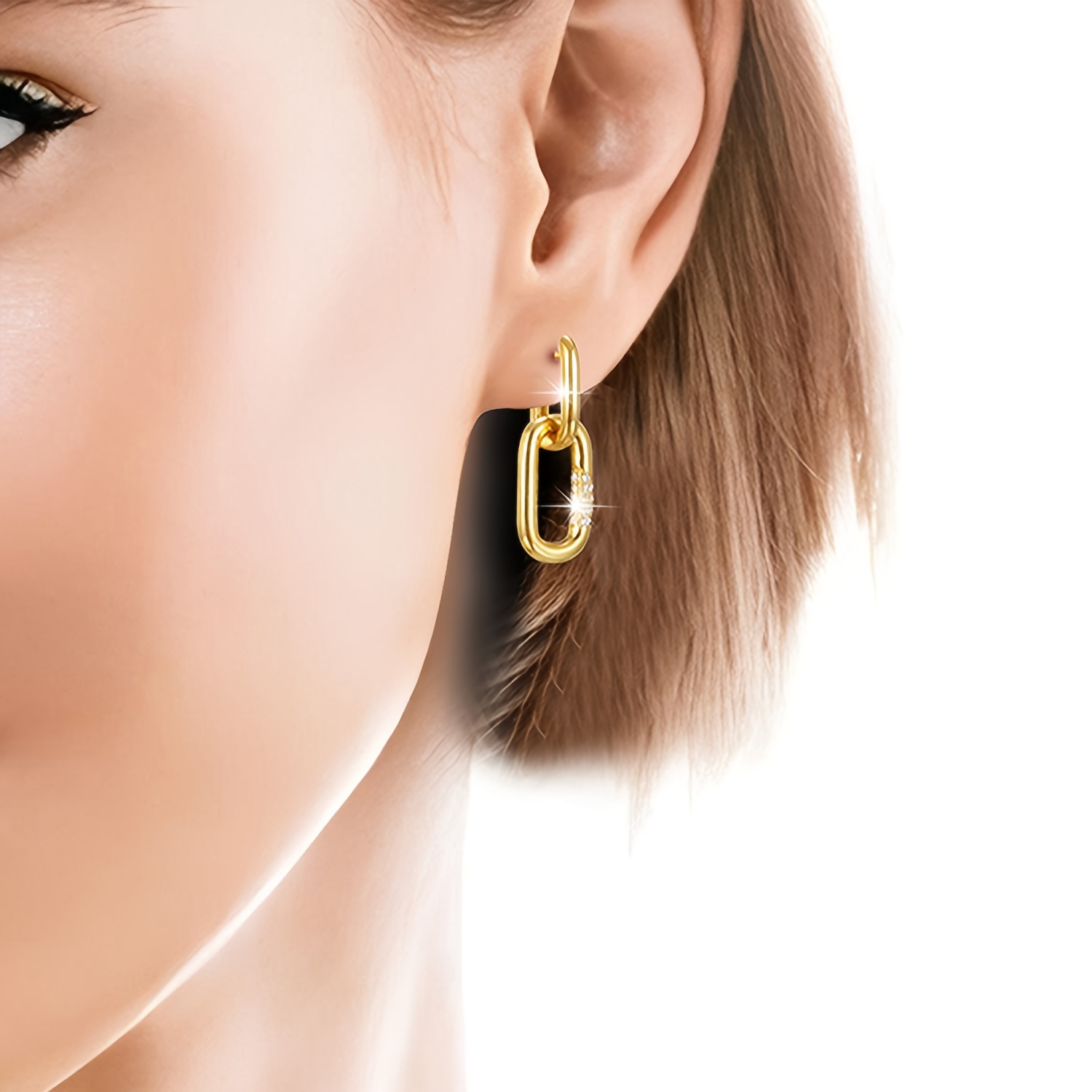 Geometric Double Ring Lock Earrings in S925 Pure Silver