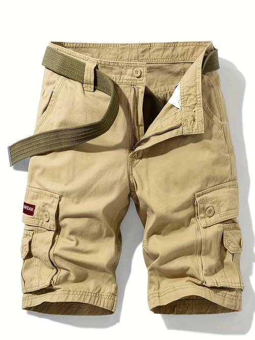 mens casual cotton cargo pants solid color multi pocket five panel shorts