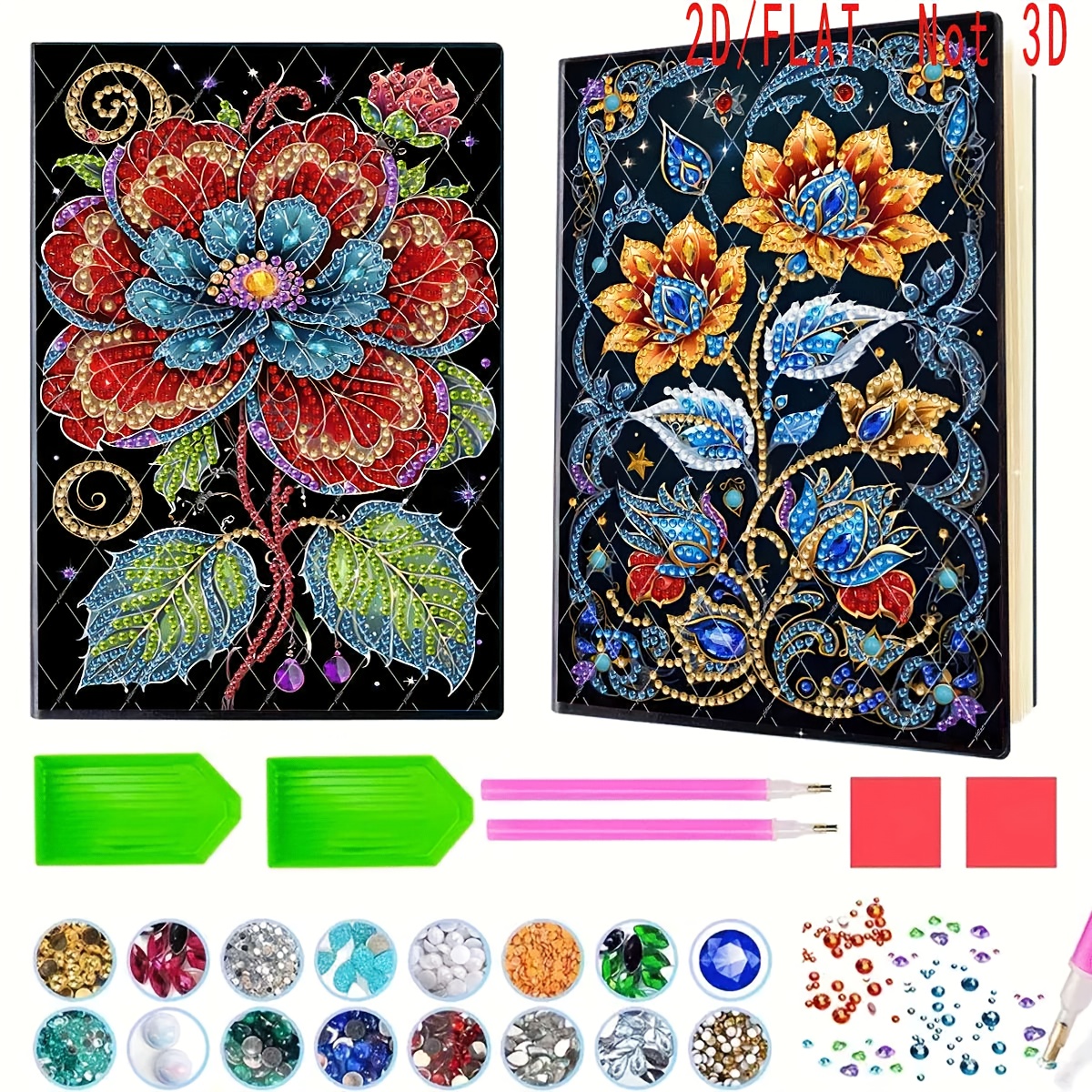 TEMU 2pcs New Diamond Painting Notebook Set, Mandala Bouquet 5d Special Shape Art Painting Notebook Kit With Faux Leather Cover, Diamond Painting For