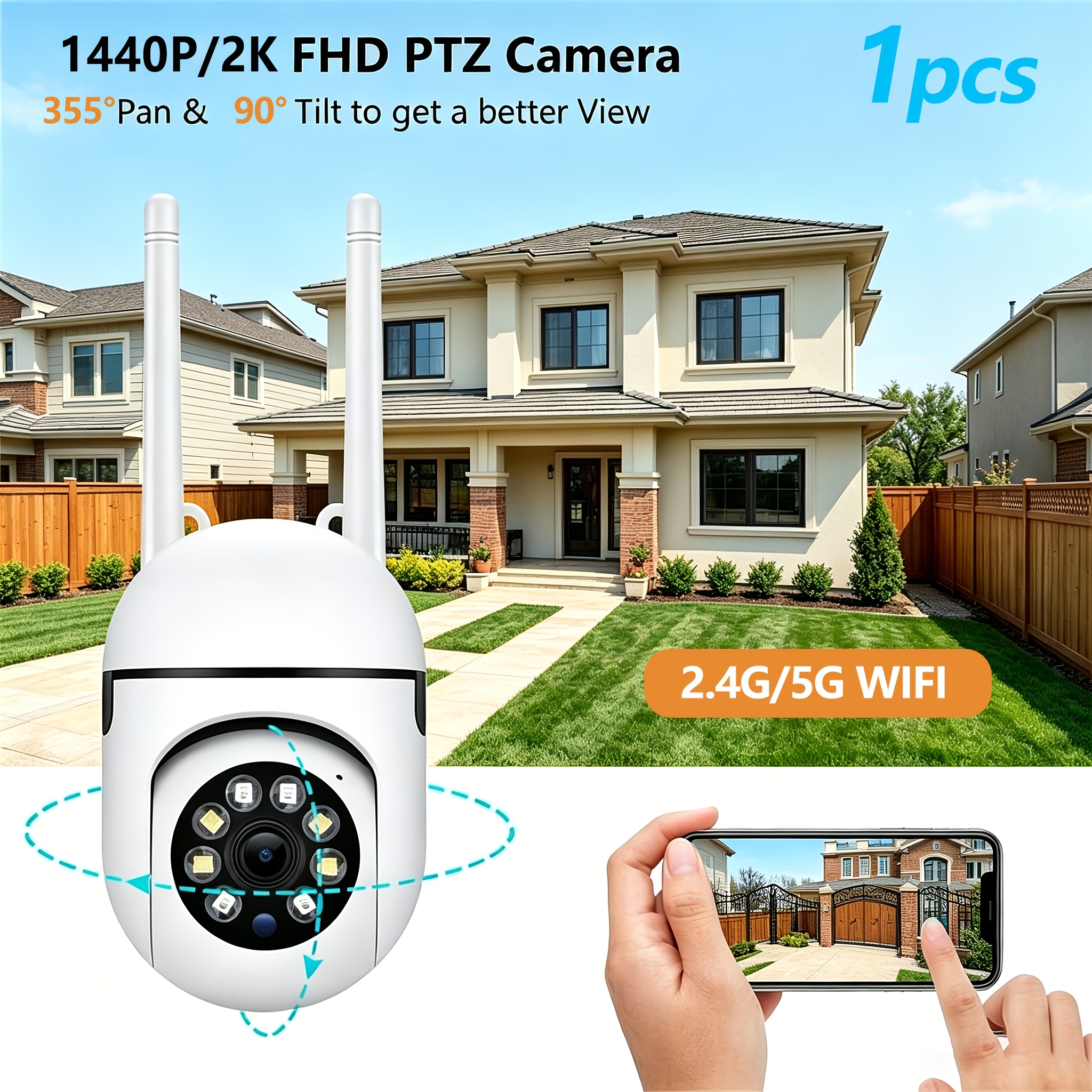 1pc Hawkray 2k Hd Intelligent Spherical Security Camera With Artificial Intelligence Motion Detection And Night Vision Monitoring. Audio Home Security Camera Installed .4g/5g Wifi