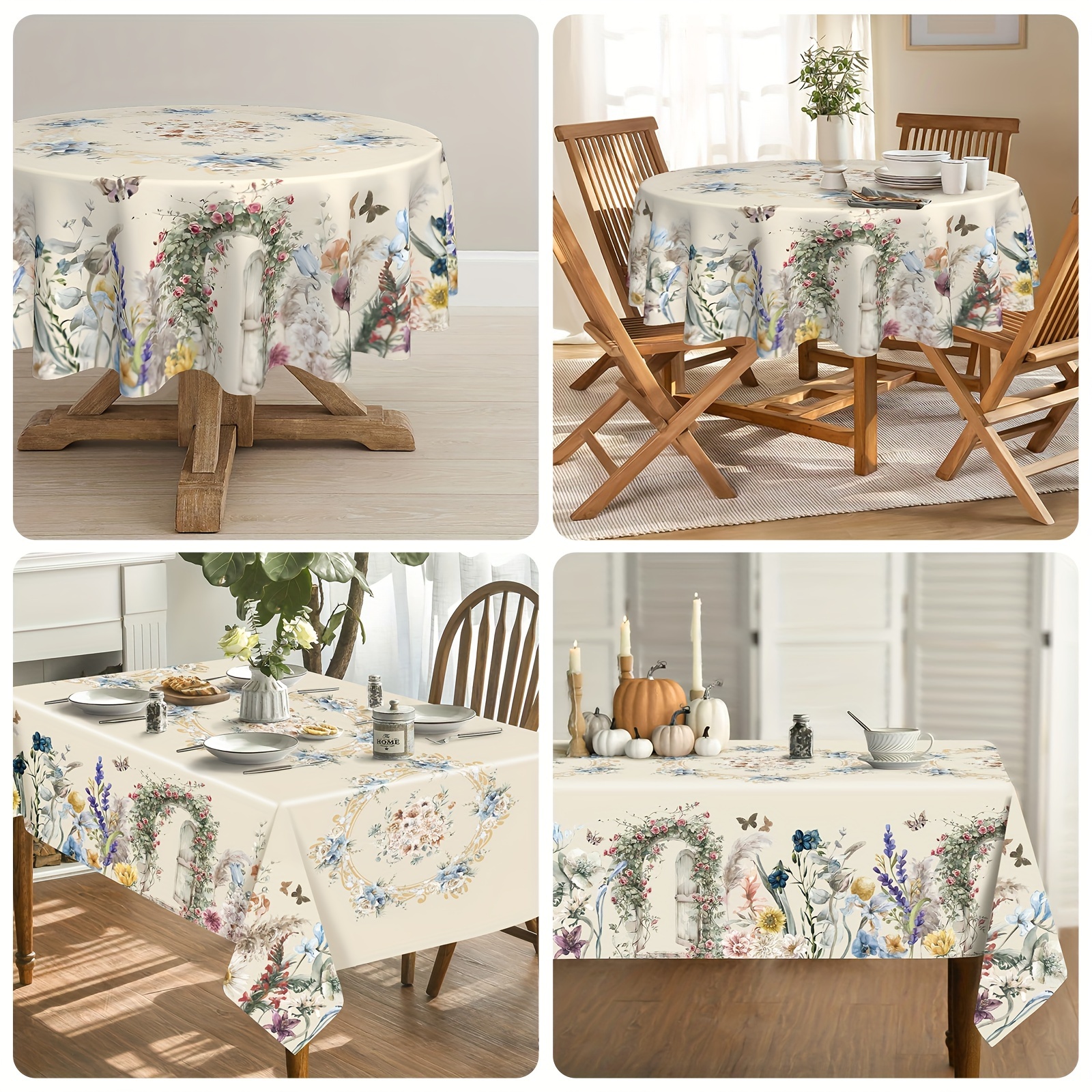 

1pc, Polyester Tablecloth, Creative Vintage Floral Tablecloth, Small Decorative Table Cover, Home Kitchen Dining Picnic Decoration