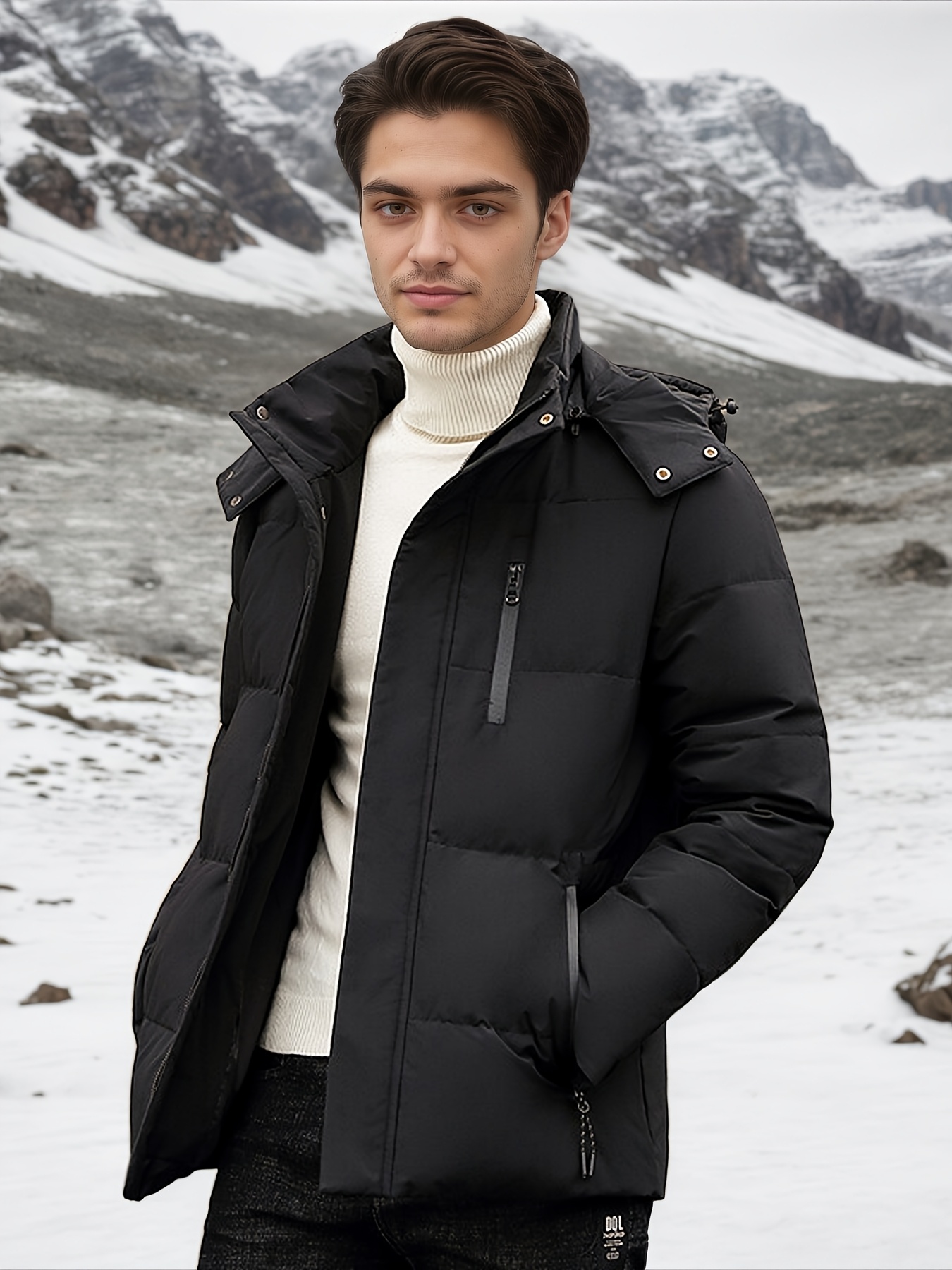 Jennine.wang Men's Hooded Warm Down Jacket, Multi Pocket Design