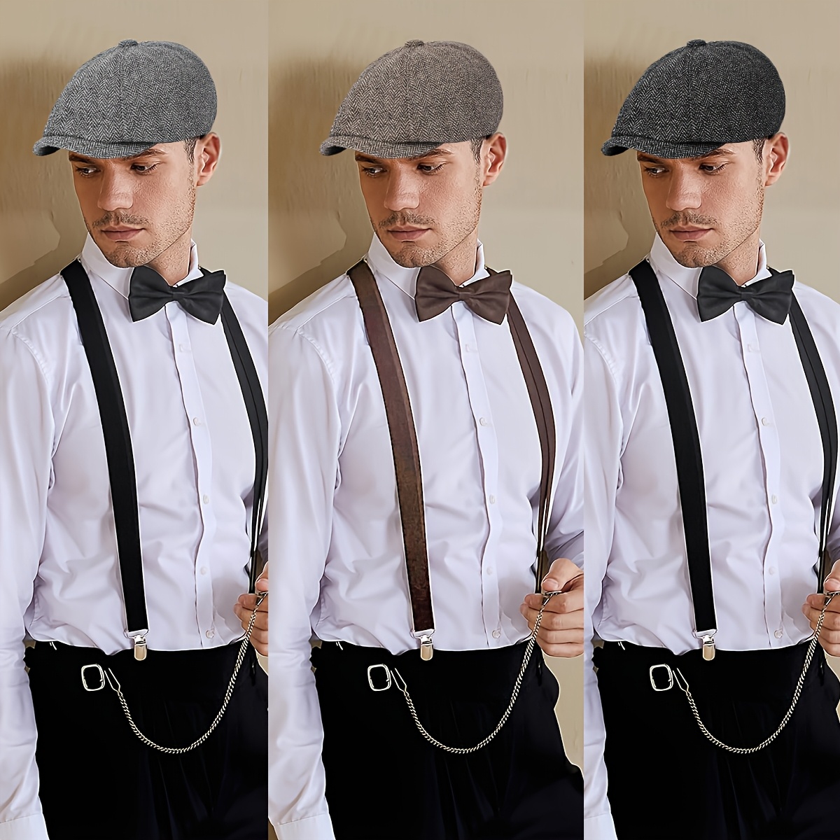 1920s *'s Costume Accessories Set Costume Accessories for Adult Cosplay  Suit Props Three-piece Set Hat Bow Tie Suspenders