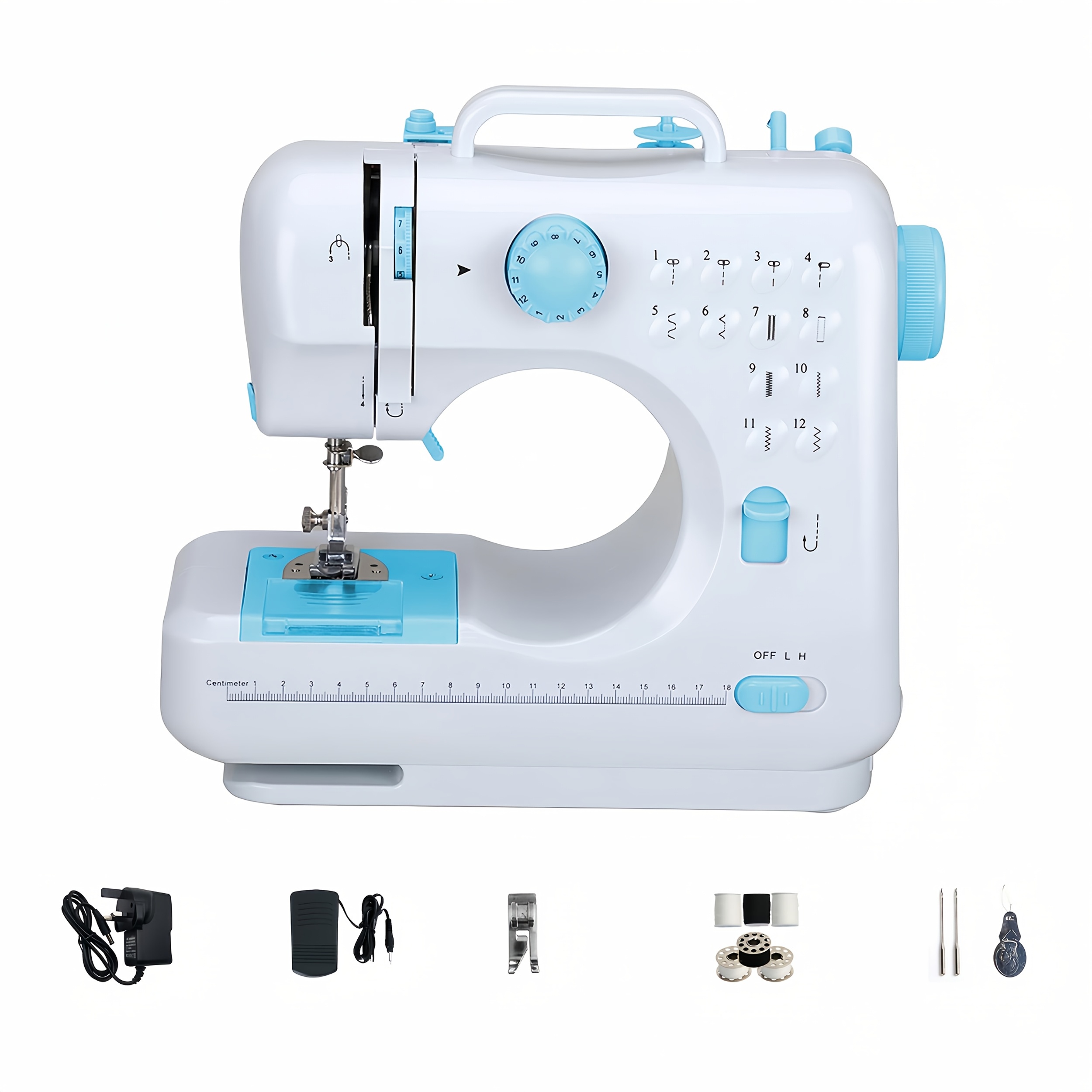 TEMU 505a Sewing Machine 12 Needle Electric Sewing Machine Double Thread Sewing Machine Beginner Sewing Machine Uk 220v (blue)