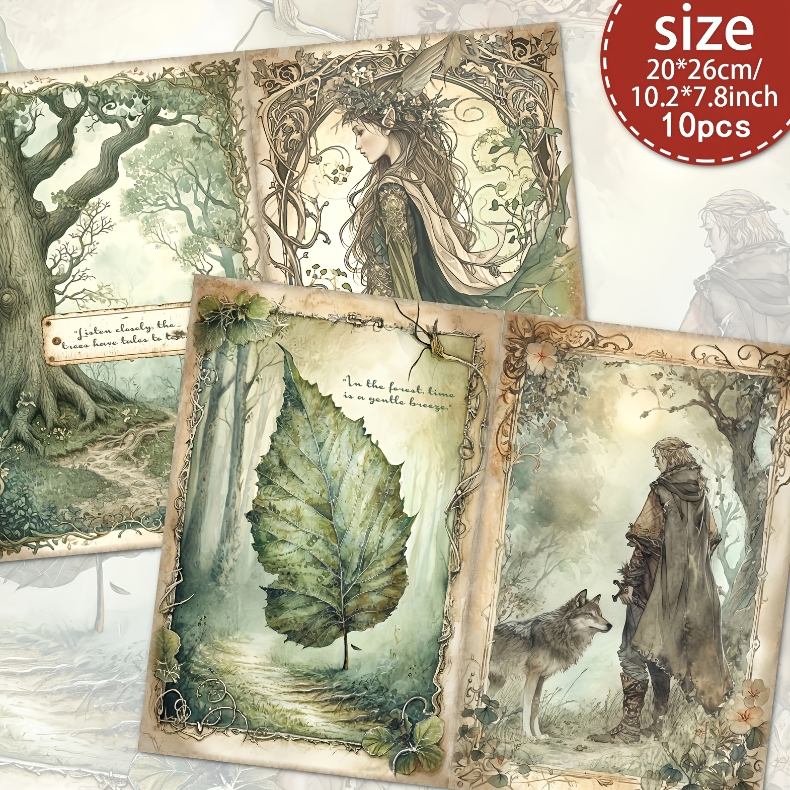 TEMU 10 Sheets A4 Vintage-inspired Forest Fairy Scrapbooking Paper Set, Handcrafted Junk Journal And Decorative Craft Paper, Craft Supplies