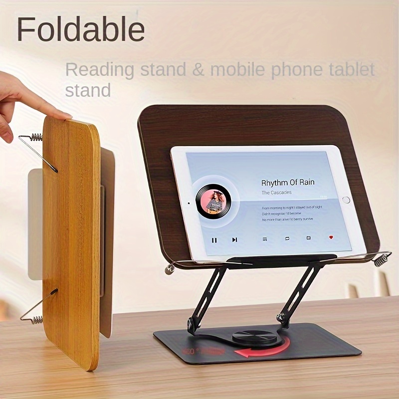 

Book Stand For Reading, Adjustable Book Holder With 360° Swivel Base, Foldable Cookbook Stand Recipe Book Holder With Elastic Page Clips For Music Scores, Recipe, Tablet, Laptop