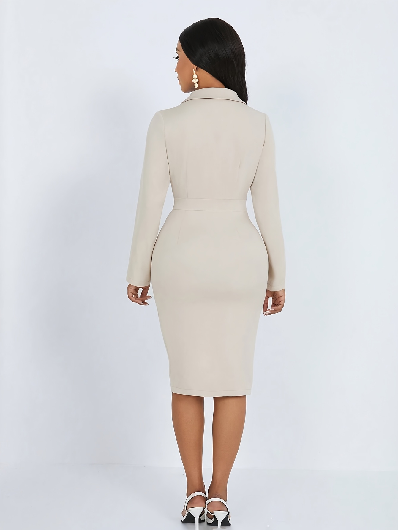 Women's Elegant Collar Mini Dress with Slit - Solid Color Long Sleeve Suit Dress Suitable for Weddings, Office & Semi-Formal Events - Machine Washable Year-Round Wearable