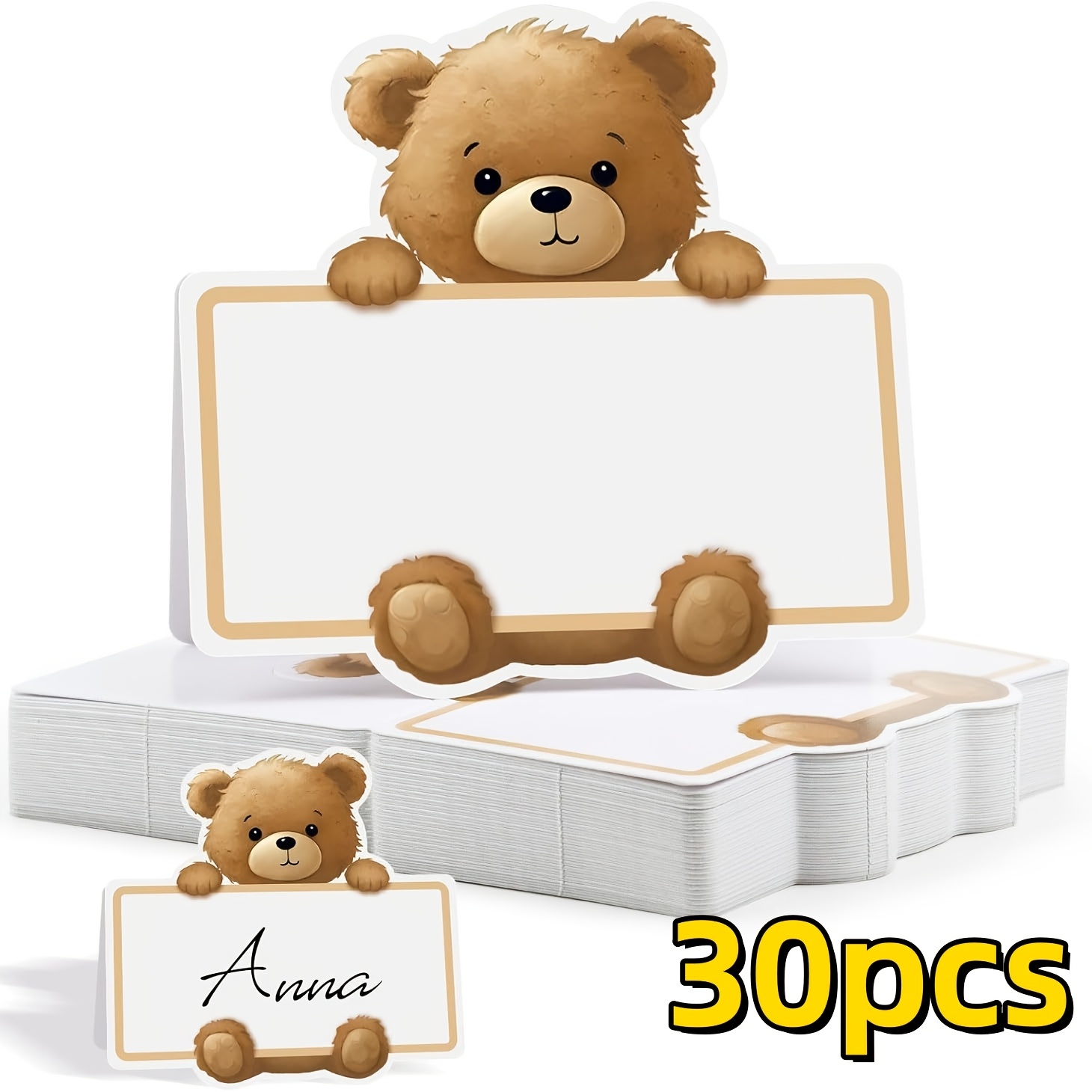 E-shop 30/60 Stück niedliche Bären-Tischdecken-Platzkarten – bezaubernde Zelt-Namensschilder, geeignet für Hochzeiten, Verlobungen, Buffet-Etiketten,