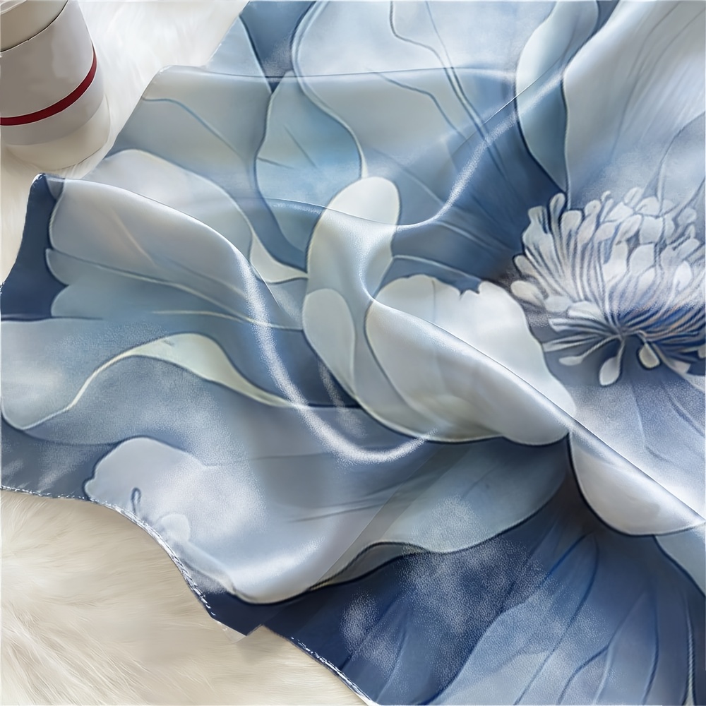 Large White Flower with Blue Petals Fashion Scarf