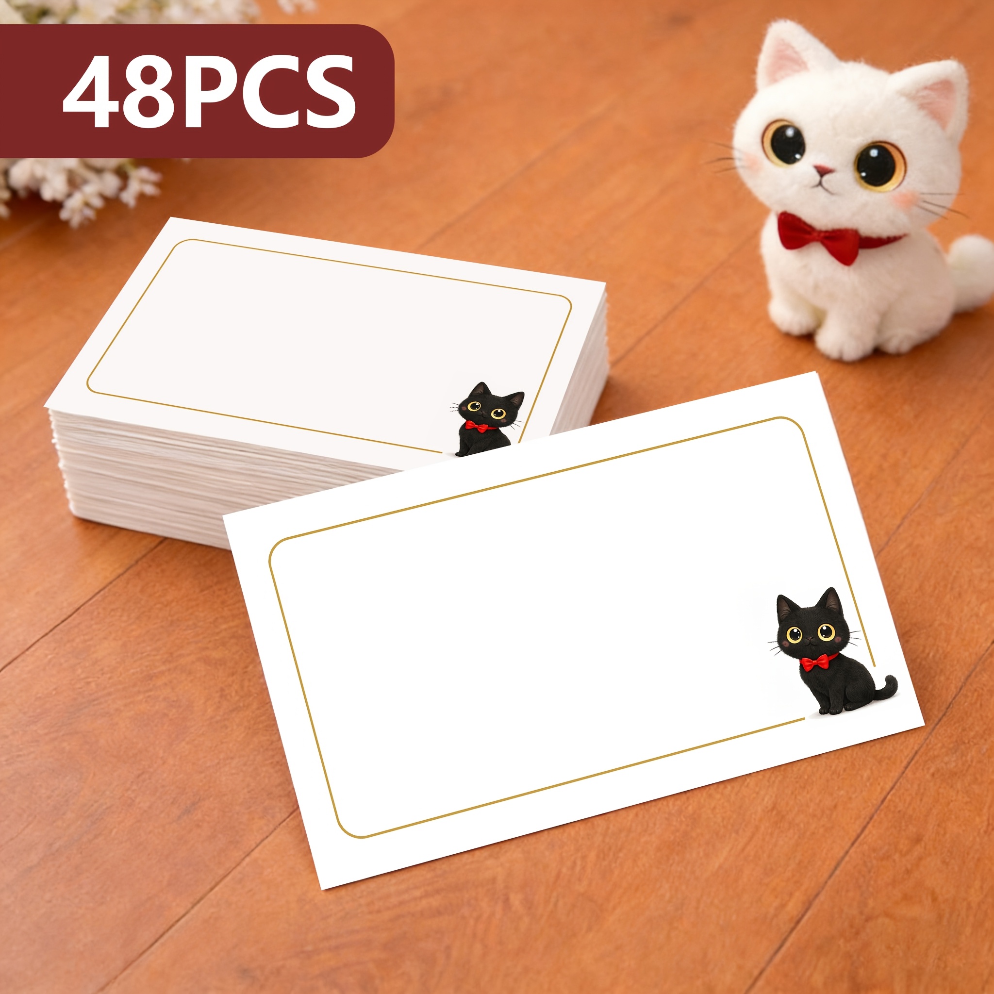 TEMU 26/48pcs Red Bow Tie Black Cat Illustration Blank Message Cards, Greeting Cards, Minimalist Style Cards, Mini Note Cards, Thank You Cards,
