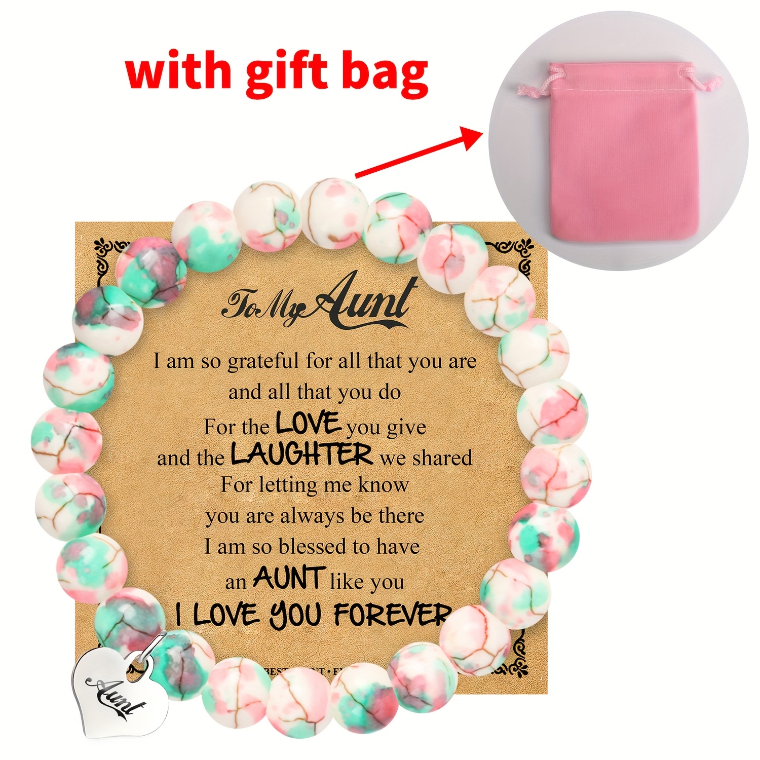 TEMU 1pc Back To School Gift/thanksgiving Gift/birthday Gift-with Gift Bag - For Aunt Sweet Heart Bracelet, Daily Wear Heart Bracelet Gift For Aunt
