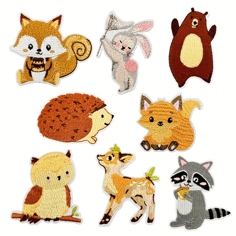 Image of 8pcs Autumn Animals Iron On Patches, Sew On Embroidered Applique Repair Patch Diy Crafts Projects For Clothing Jacket Jeans Pants Dress Backpack Hat Decorations Gifts