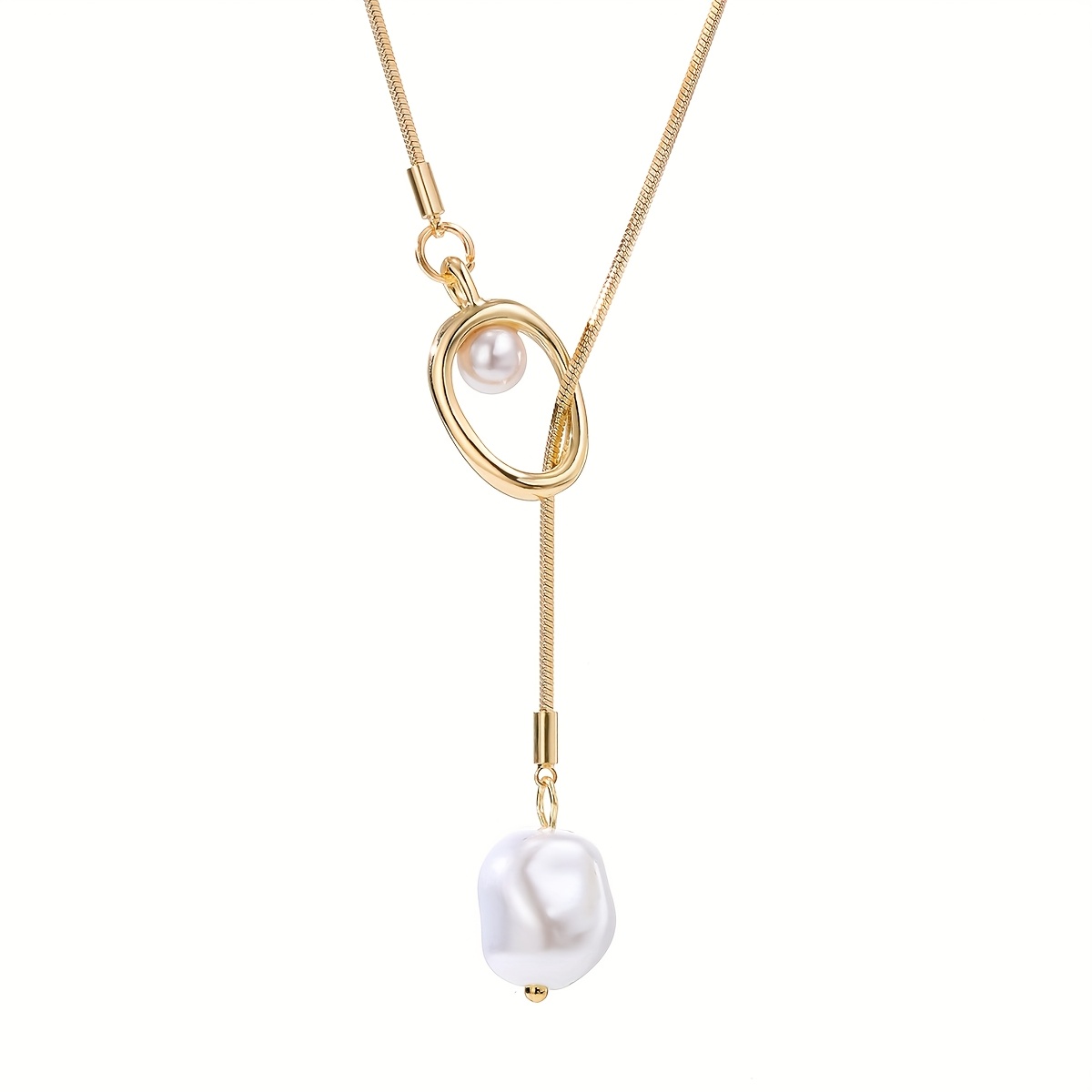 TEMU Collar con colgante de perlas irregulares de estilo bohemio chic para mujeres - Elegante estilo de vacaciones en , aleación con perlas de ,