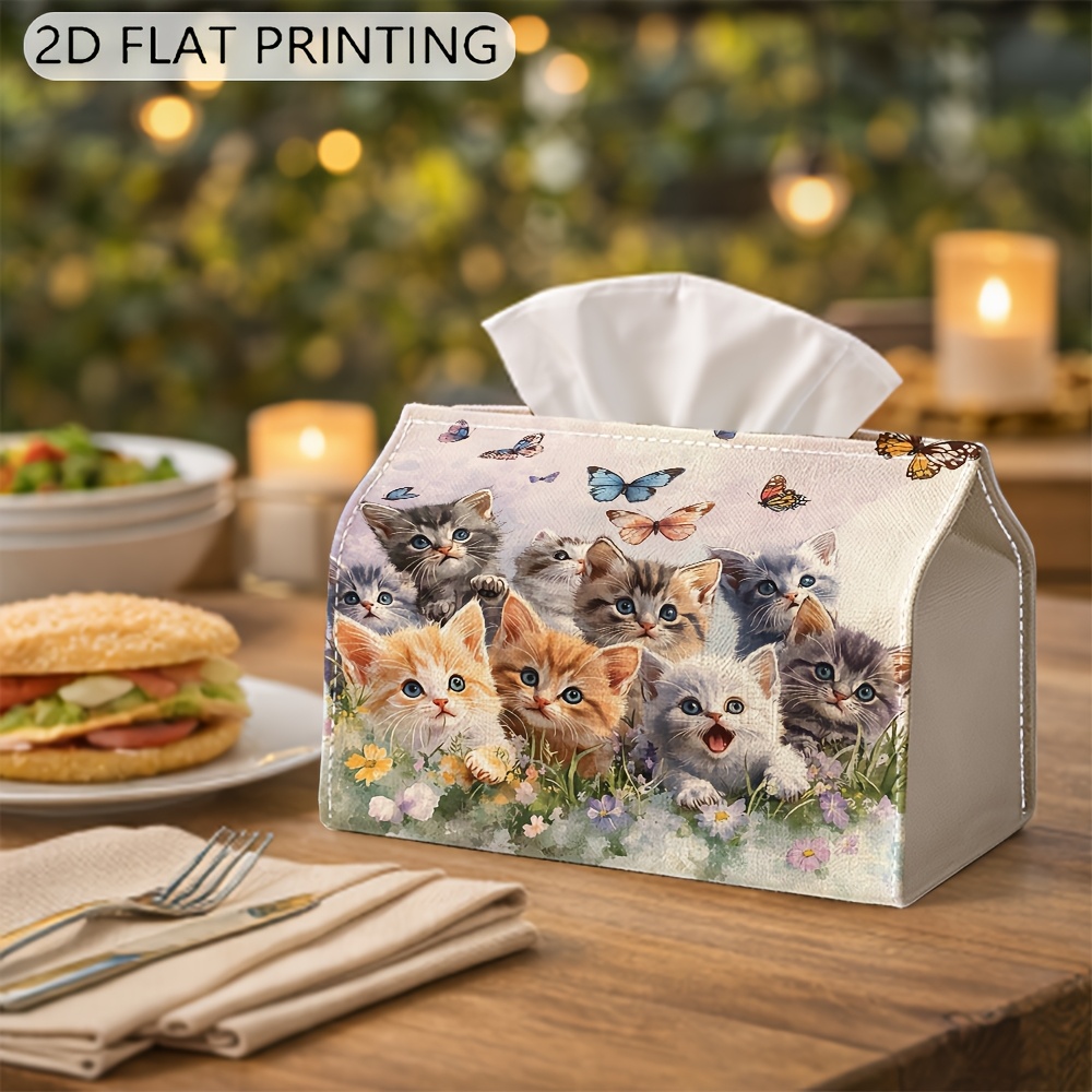1pc tissue holder tissue box cover with cute kittens butterflies design   touch   accessory     works great for condo cabin rv tabletop wonderful   for friendship gift gift for friends