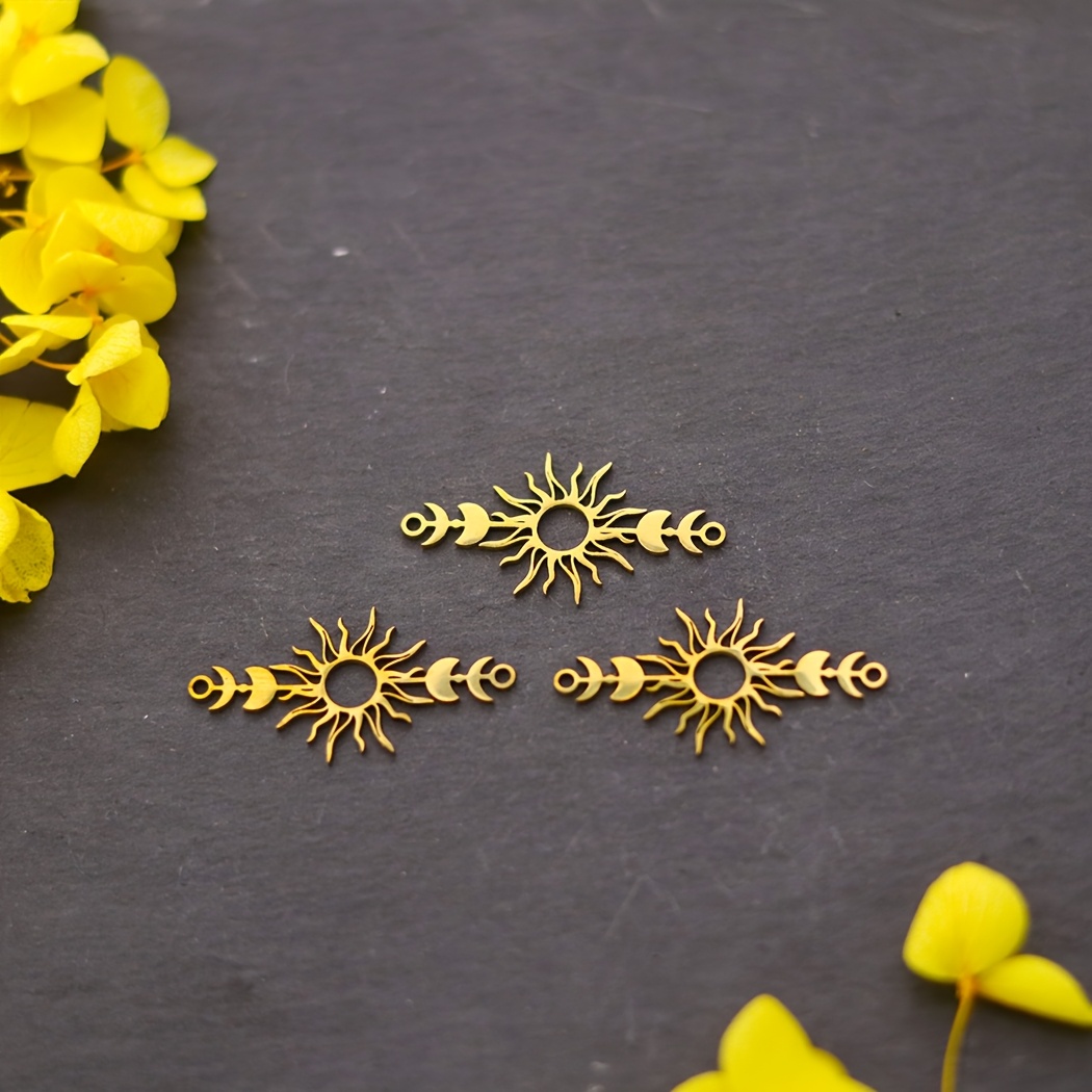 Image of 3pcs Vintage Earrings Sun And Moon Stainless Steel Pendant Charm For Jewelry Making Craft Necklace Women Additions