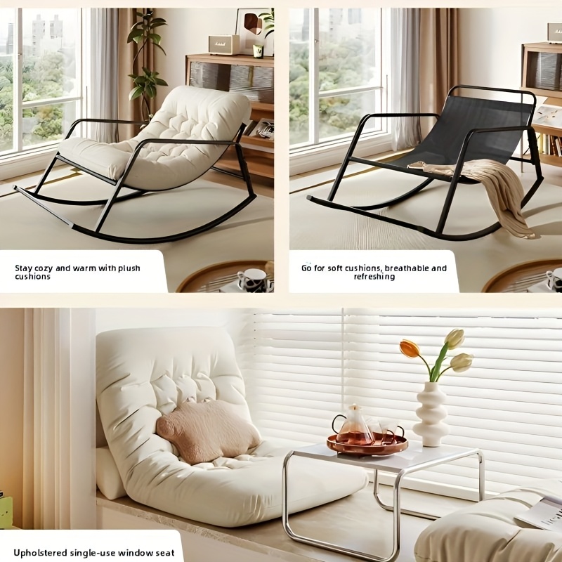 1pc - Modern Living Room Bedroom Rocking Chair | Indoor Double Sofa Lounger with Cushion, Garden Recliner with Armrests, Multi-Functional Zero Gravity Chair for Bedroom, Study, Reading Corner, Bay Window Area, Ergonomic Chair with Soft Cushion and M