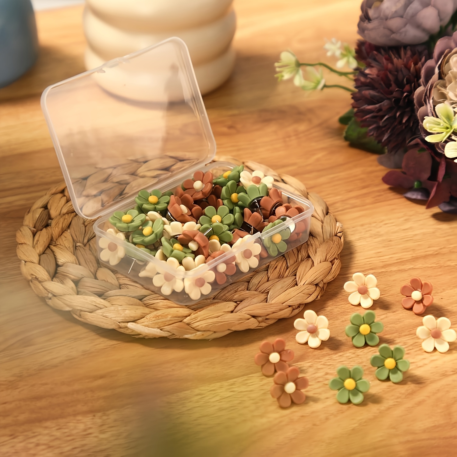 E-shop 18 Stück Grüne Blumen-Push-Pins – Klassische Resin-Reißzwecken zur Organisation von Pinnwänden, Dekoration von Korktafeln Bürobedarf – Ideal für