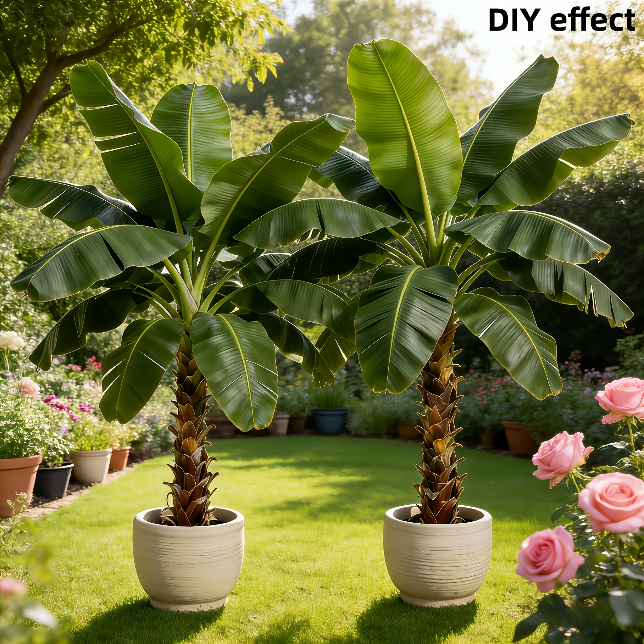 2pcs Large Outdoor Artificial Banana Tree - Wedding Garden Modern Decoration, Maintenance-Free Four Seasons Evergreen Money Tree Artificial Plant | Epiphyllum Evergreen Potted Plant, Large-Leaf Decorative Tree, Nordic Style Faux Tree for Courtyard