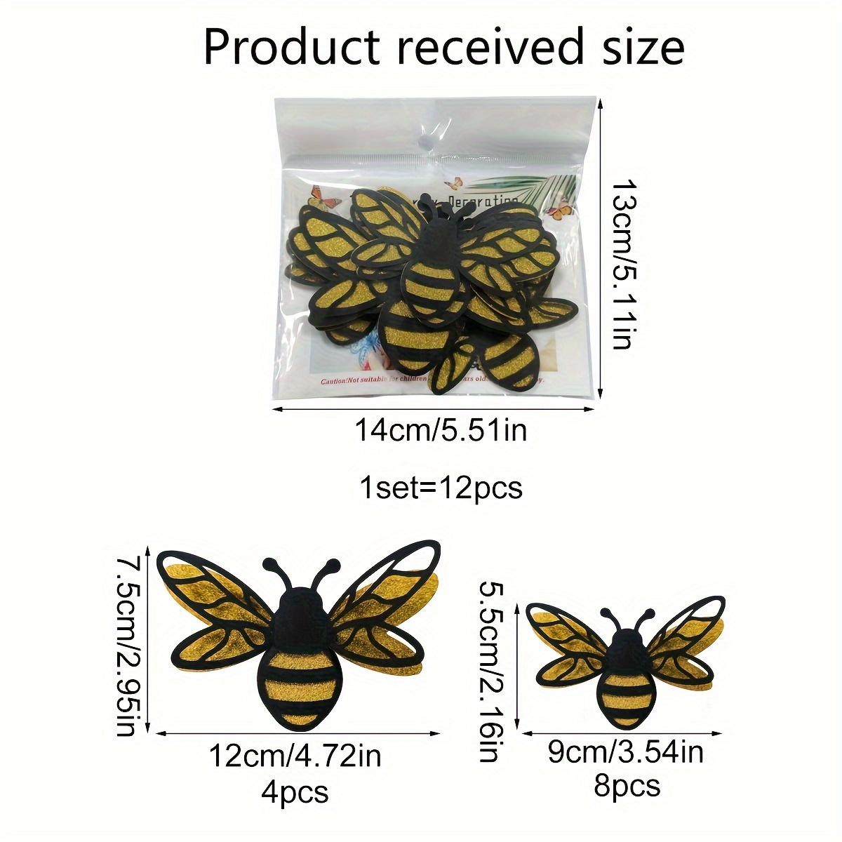 Image of 1 Set Of 12pcs 3d Stereoscopic Bee Stickers Background Living Room Wall Bedroom Wall Mural Pjd1502-yy