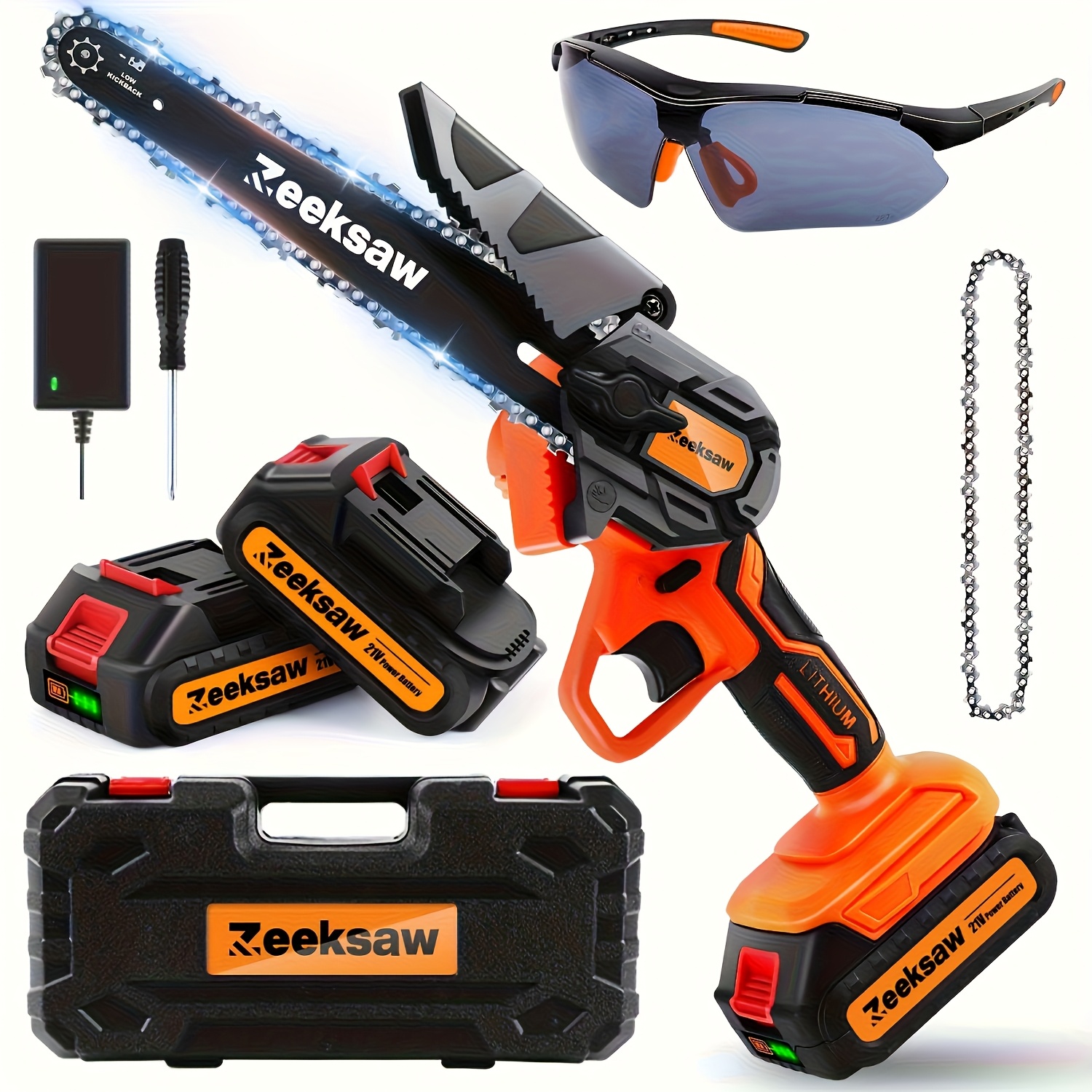 TEMU Cordless Mini Chainsaw For Battery 20v Max, Auto-oiler & Tool- & Portable Toolbox, 6-inch And 4-inch 2-in-1 Cordless Pruning Chainsaw, Battery