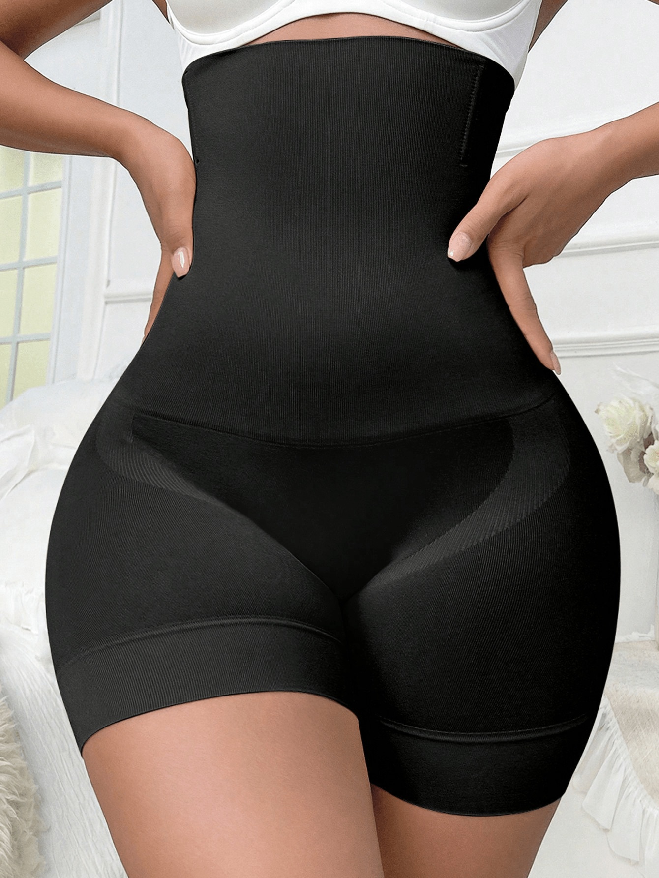 1pc Plus Size High-Waisted Shapewear Shorts - Beige, Seamless, Waist Trainer with Adjustable Strap, Firming & Lifting, Comfortable for Women, Shapewear Shorts|Seamless Finish|Adjustable Strap